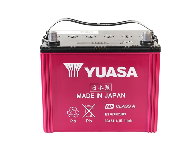 Batería de auto YUASA 62Ah 12V modelo 80D26J – vista frontal